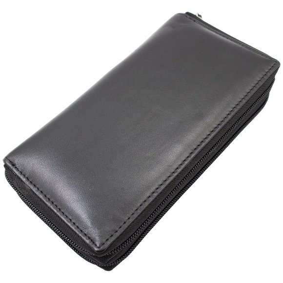 RFID Blocking Leather Black Checkbook Cover, ID Holder, Credit Card & Currency - Picture 12 of 14